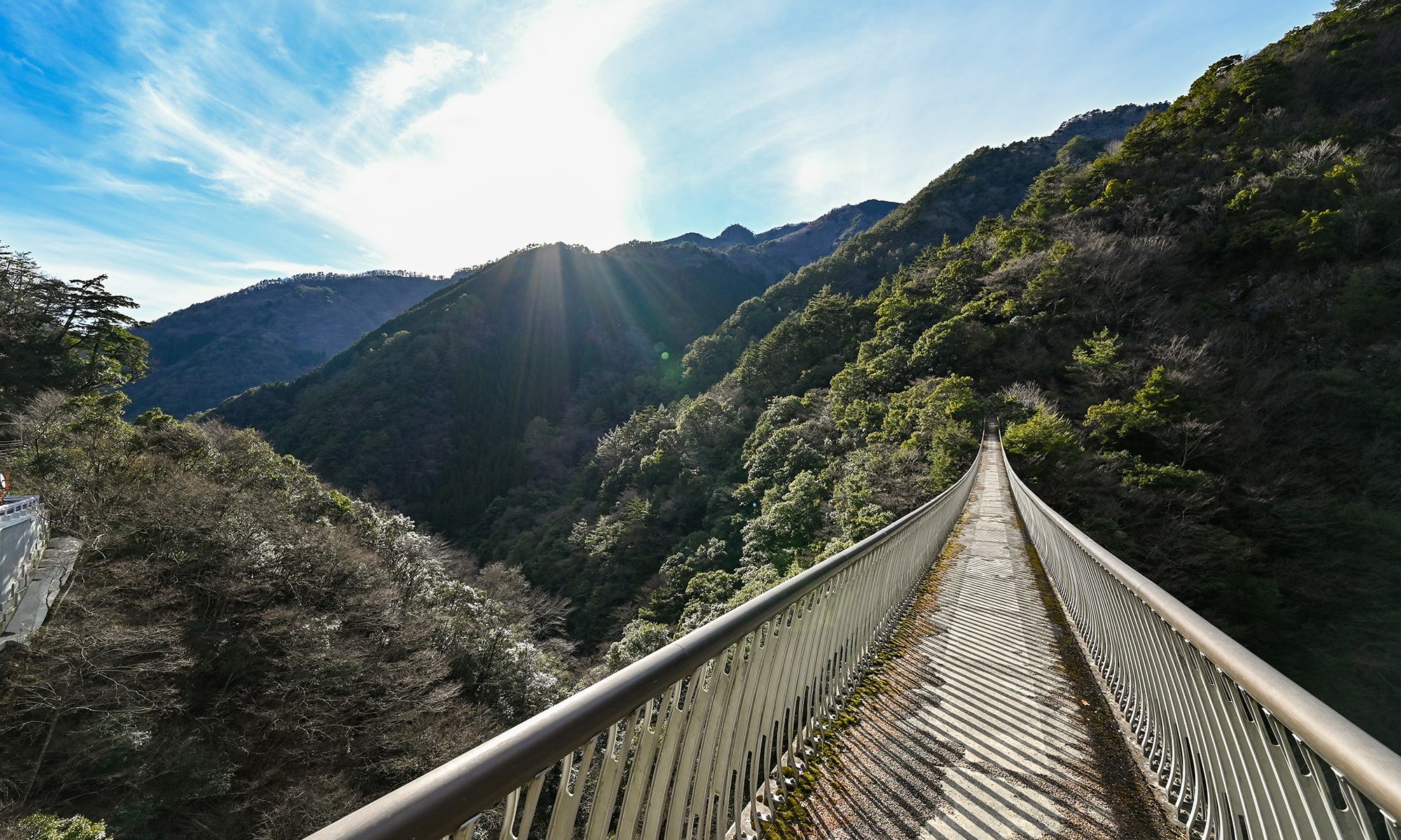 *【梅の木轟公園吊橋】日本有数の長さを誇る吊橋です。吊橋を渡って遊歩道を10分程歩くと幻の滝に…。
