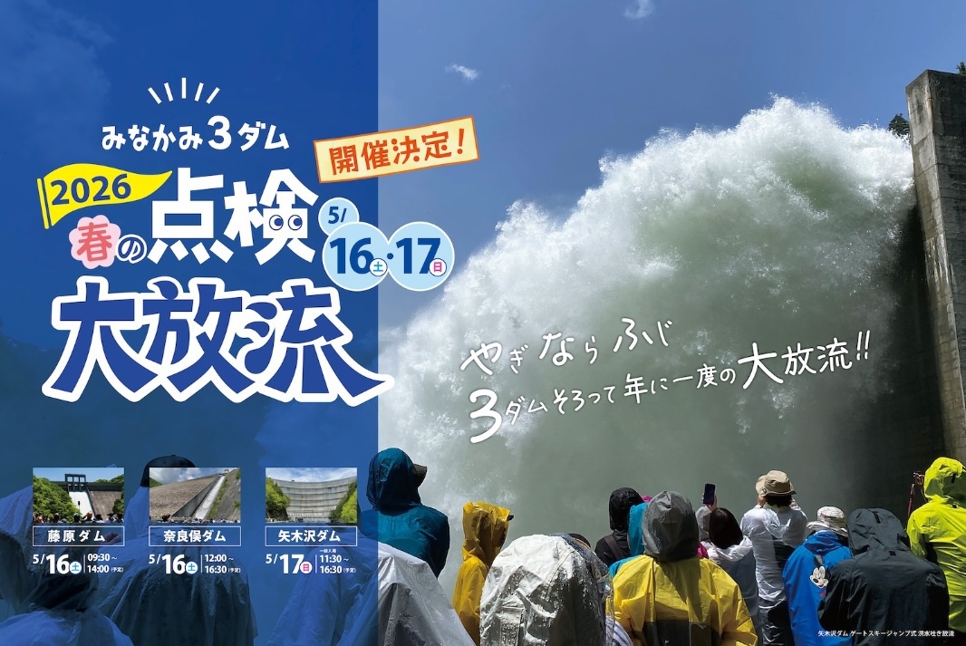 矢木沢ダム限定放流「優先入場券」付★みなかみ3ダム 春の点検大放流　1泊2食バイキング+飲み放題付き