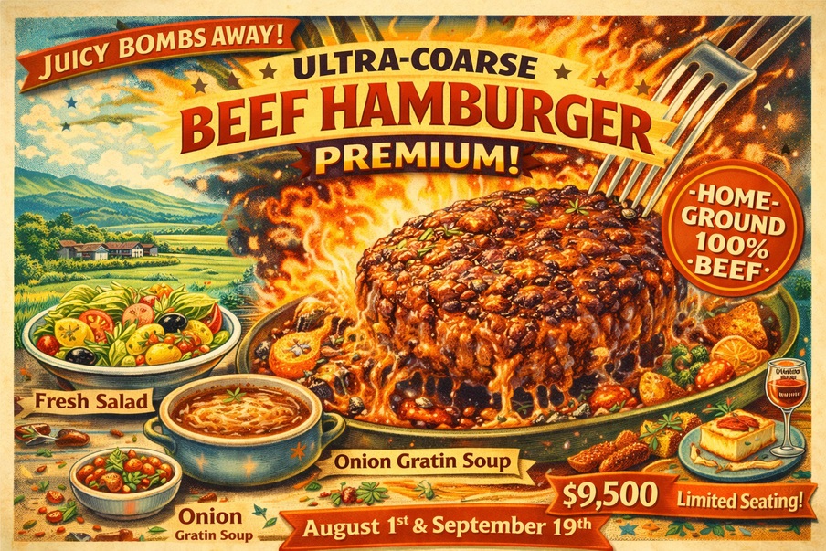 【肉汁爆弾、直撃！自家挽き超粗挽きビーフハンバーグ・プレミアム】