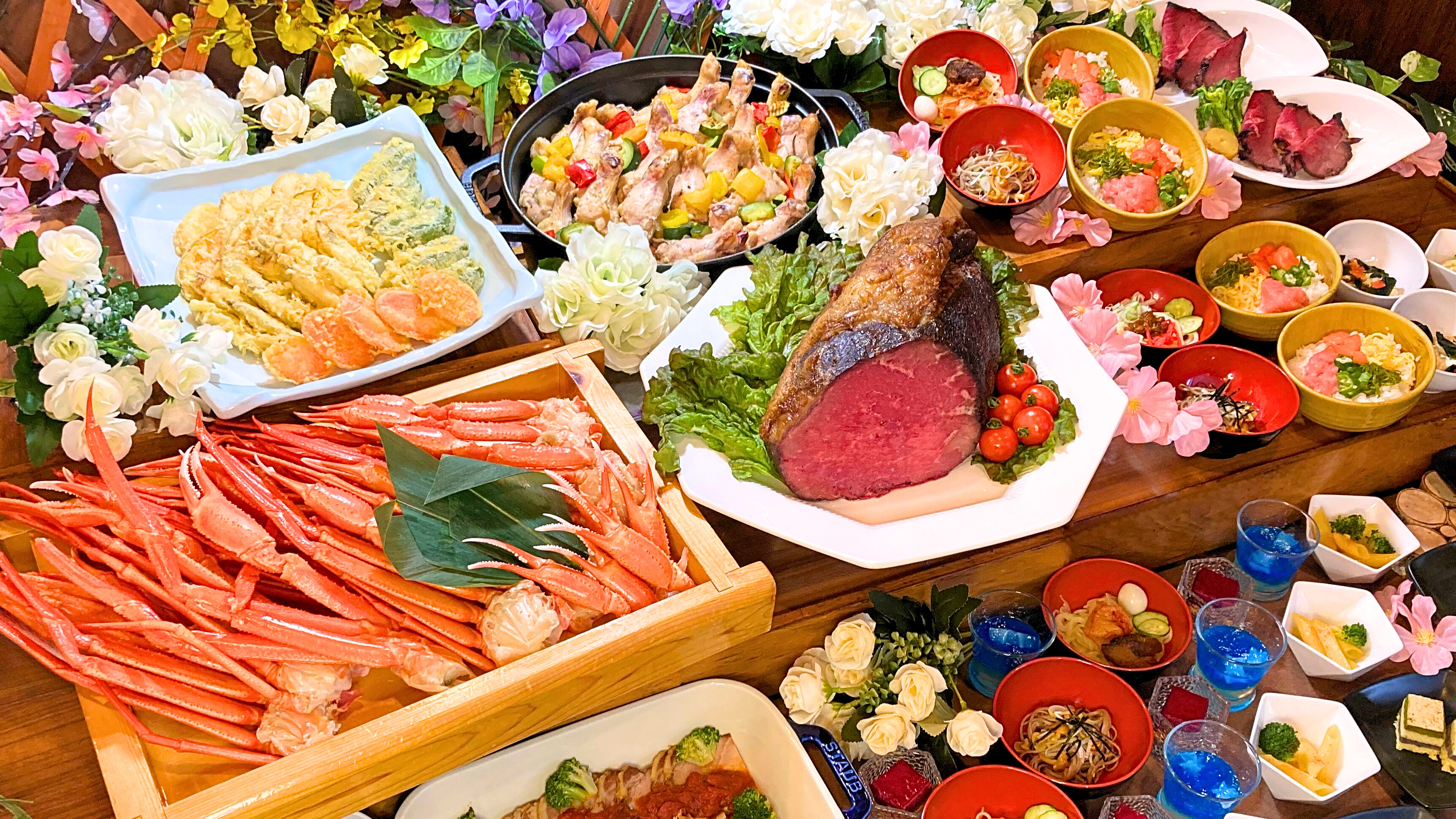 【夕食ブッフェ】4月5日より「蟹食べ放題」復活！ローストビーフや盛岡三大麺も食べ放題です。