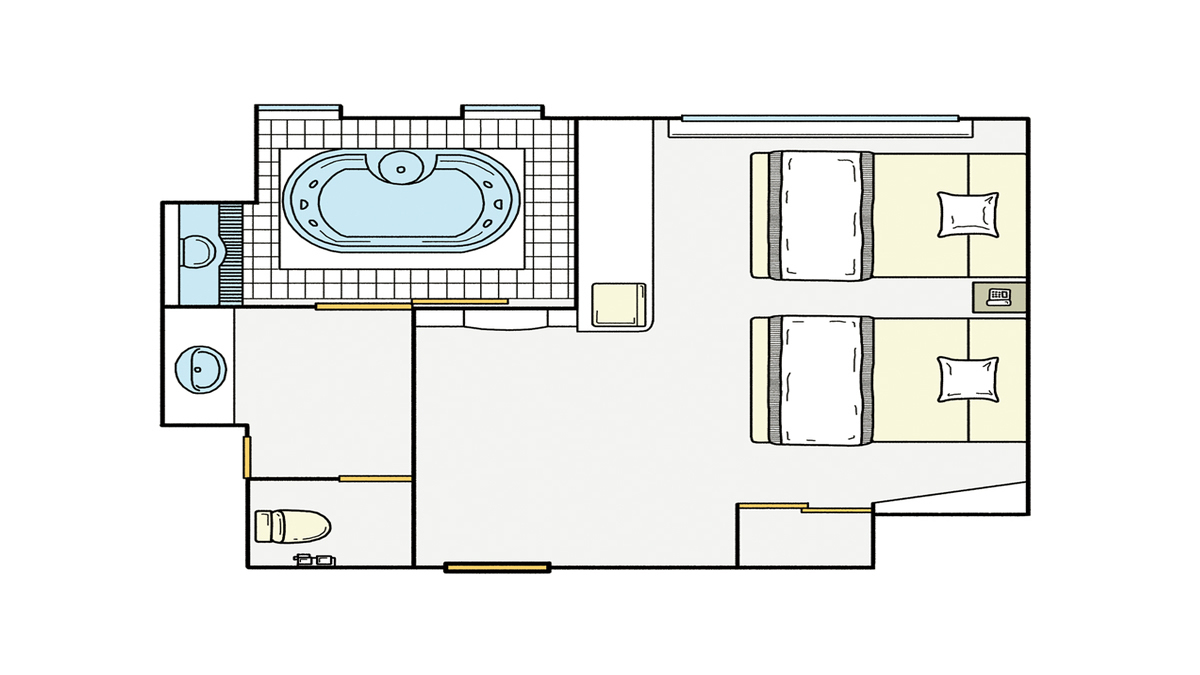 ノースウイングビューバス付きデラックスツイン：部屋見取り図