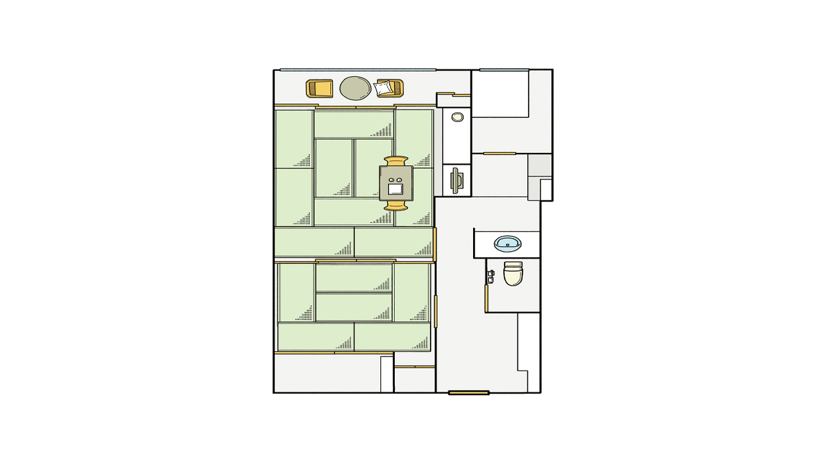 本館和室16畳：部屋見取り図