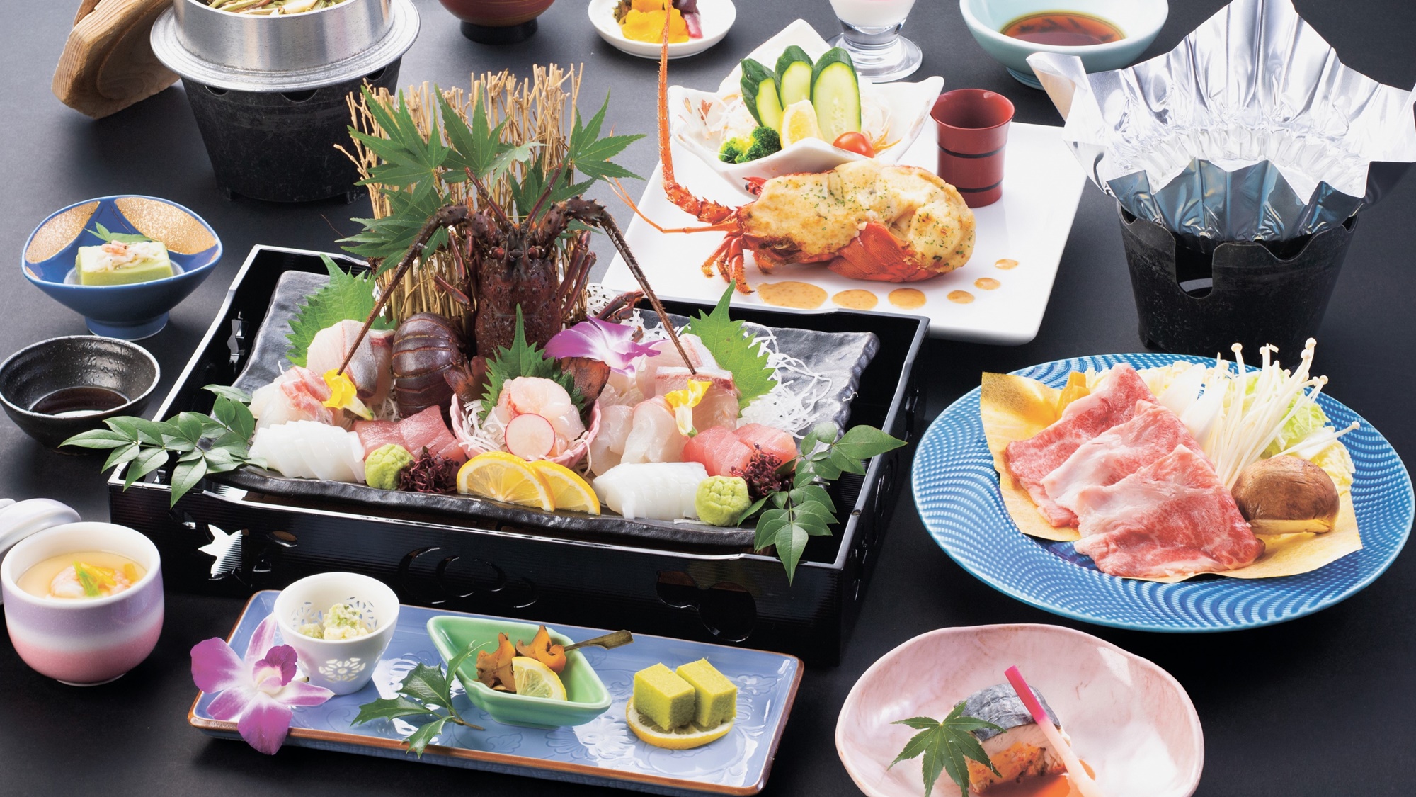 伊勢海老と黒毛和牛がついた・漣の膳