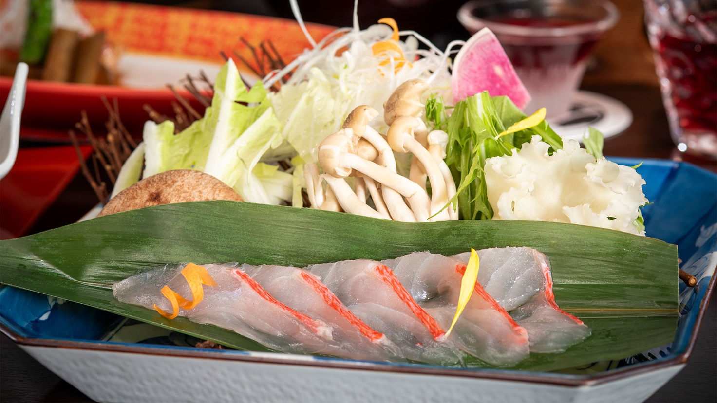 【天遊磯会席『竜胆-りんどう』】伊勢エビ＆アワビ海鮮宝楽焼と金目鯛しゃぶしゃぶ