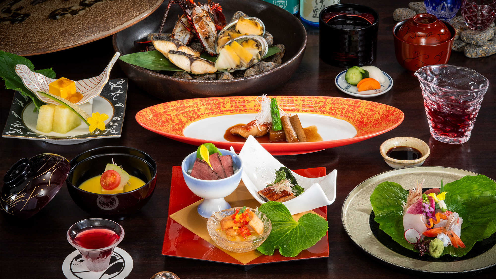 【夕食】天遊磯会席「琥珀（こはく）」季節の一例（2025年9月1日～）