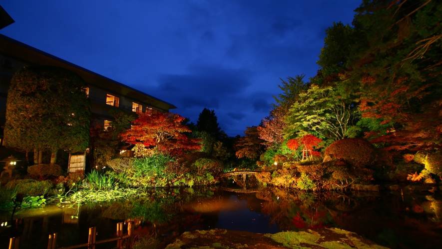 ■【庭園】夜のライトアップで一層美しい日本庭園
