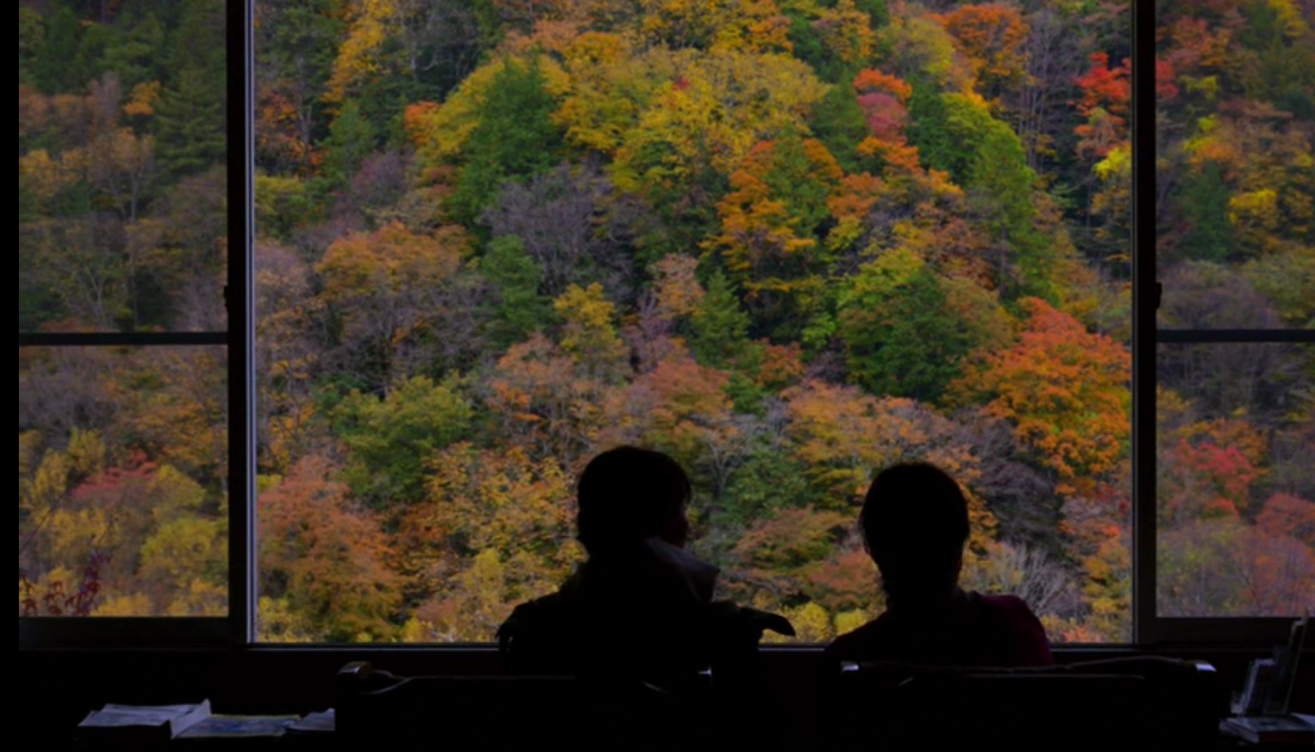 ロビーからの紅葉の眺め