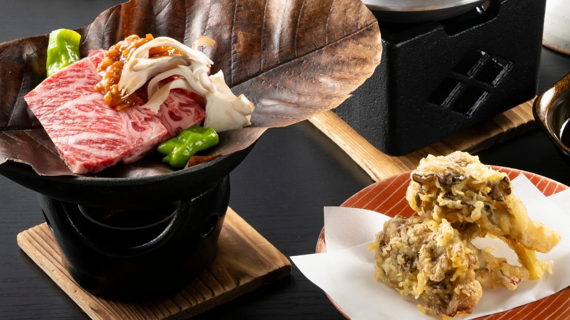 【秋の贅沢会席】秋の三大味覚に舌鼓〜栃木牛朴葉焼・きのこの天ぷら・日光湯波ほか旬の味覚満載〇2食付