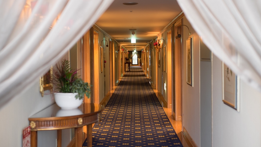 ヨーロッパのプティホテルのような客室フロアの廊下