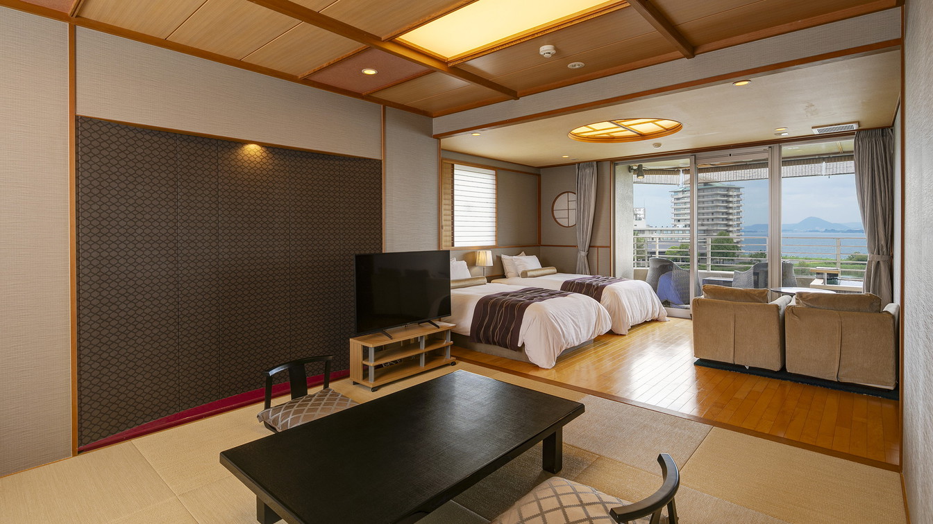 露天風呂付客室「びわの風」和洋室ツインベッド５０平米