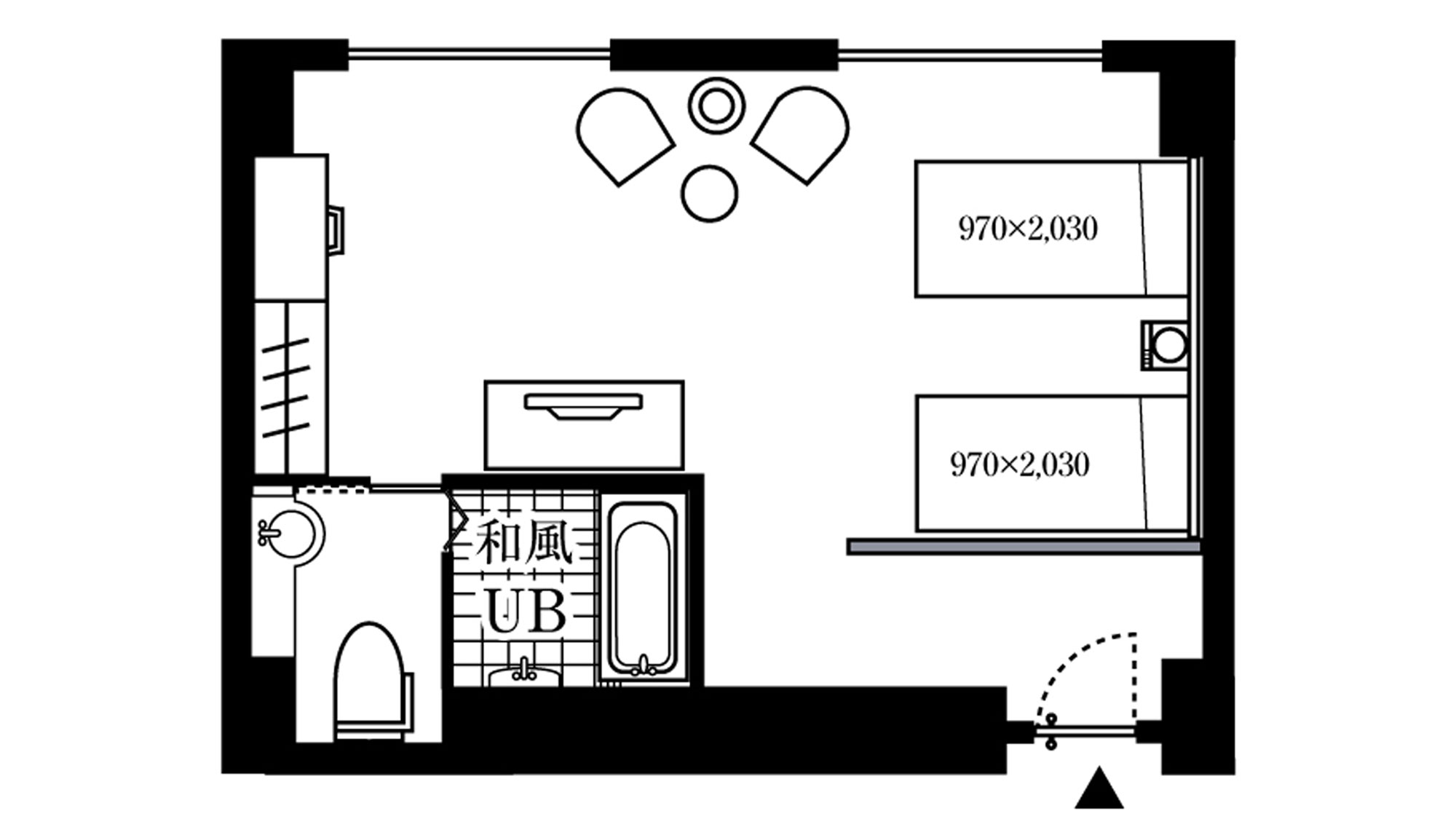【アクセシブルツイン（バリアフリー）】客室平面図