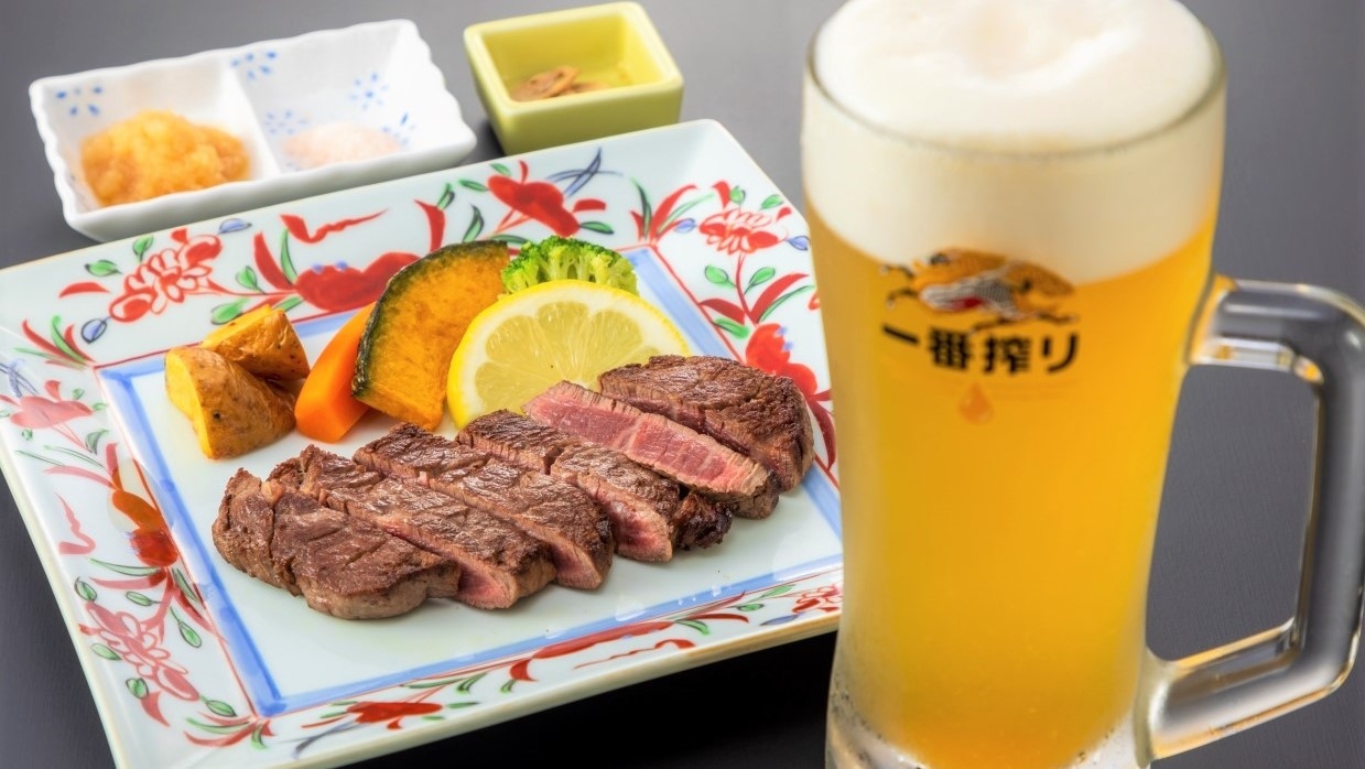 【平日限定】夏と言えばお肉とビールで決まりでしょ！国産牛ステーキプラン♪♪《お食事場所おまかせ》
