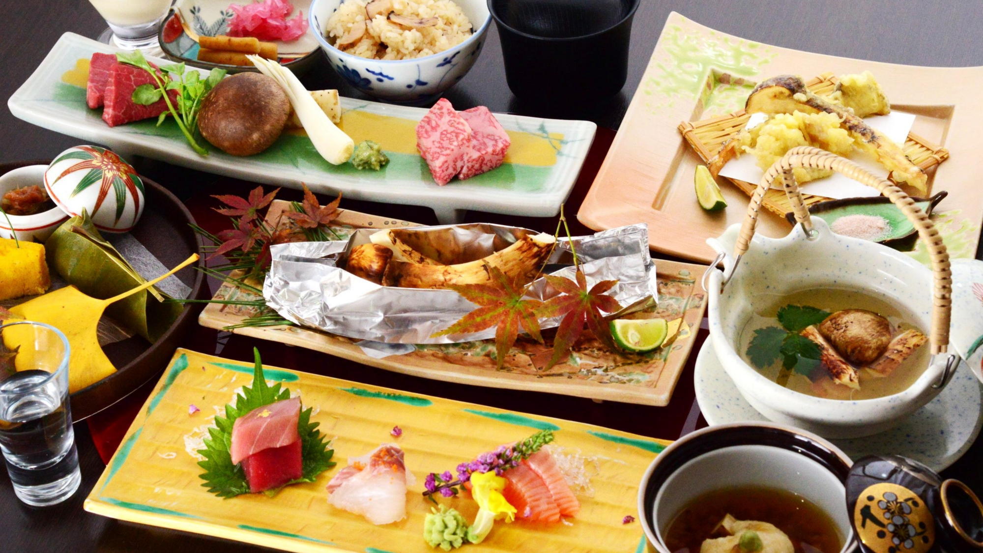 【秋限定】秋の会席＜竹コース＞松茸料理5品付【松茸＆和牛すき焼き他】