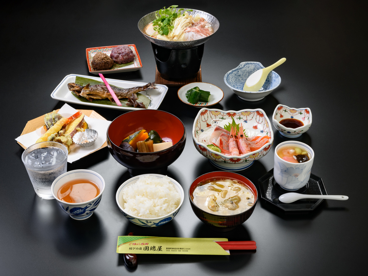 【田端屋名物ふるさと料理】【2食付】岩魚塩焼き・香味豚しゃぶしゃぶ！新潟＆信州の旨み凝縮プラン♪