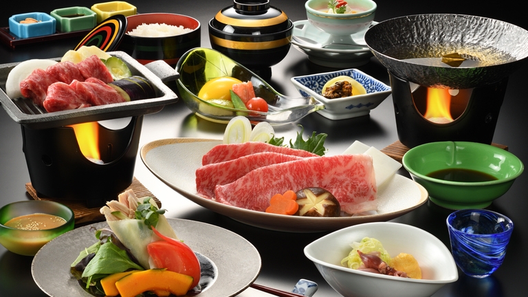 【『極』会席】お肉にこだわる〜福島牛サーロインステーキ＆しゃぶしゃぶを堪能【朝夕 個室会食室】