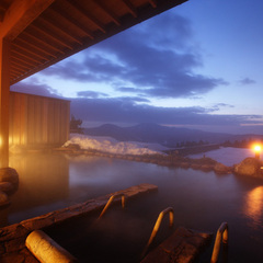 *【展望露天風呂】（冬の夕景）/夕暮れには、より美しい光景をご覧頂けますよ