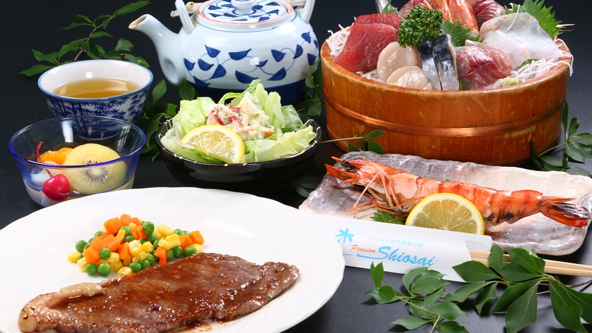 【人気No.1！】今だけお刺身50％増量！「朝獲れ」海の幸＆極旨ステーキ☆生ビール等豪華特典付き♪ 