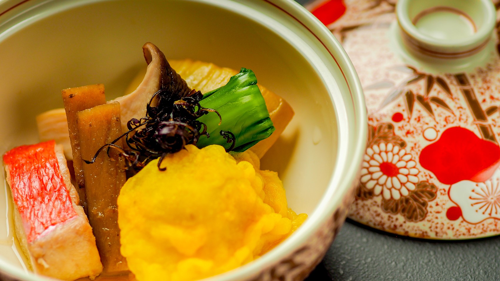 ◆炊合せ／里芋黄味煮・丸茄子油煮・金目鯛芝煮など（2024年初秋お食事イメージ）