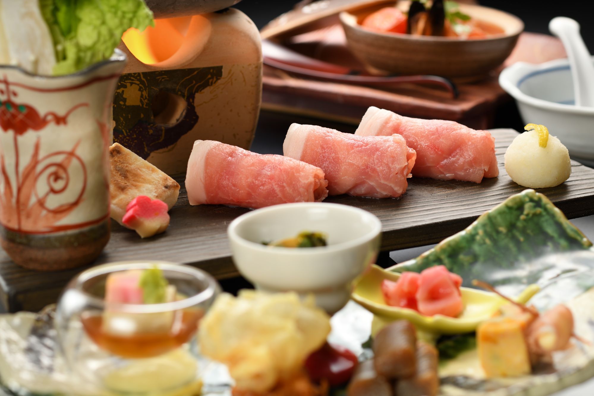 【会場食】米の娘豚の霙鍋・山形の四季を気軽に楽しむ【冬の会席・彩の膳】　