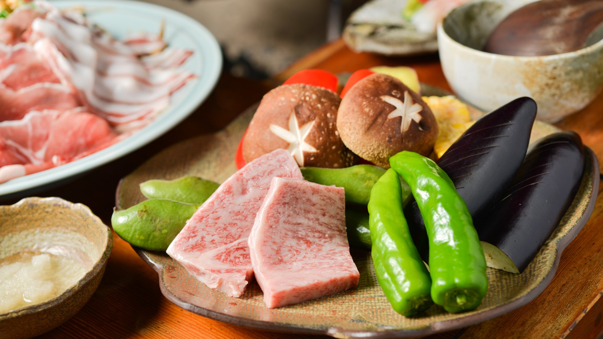 *【囲炉裏会席】一例／旬のお野菜やお肉などをそのまま串にさして炉端焼きがおいしい！