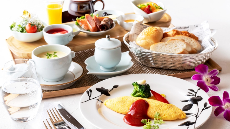 ご朝食（洋食）一例：ご朝食は和食・洋食からお選びいただけます。
