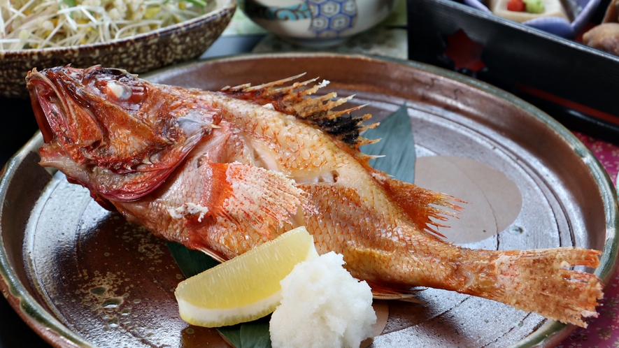 #ご夕食一例　キンキの塩焼き　人気の高級魚キンキが味わえる郷土料理コース。
