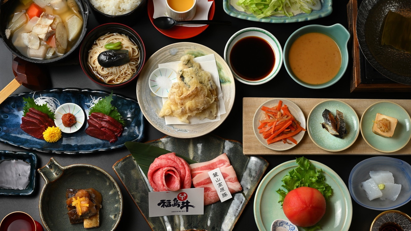 福島の郷土料理と地酒飲み比べセット付＆朝食は「おおとり農園」【ふくしまプライド。】