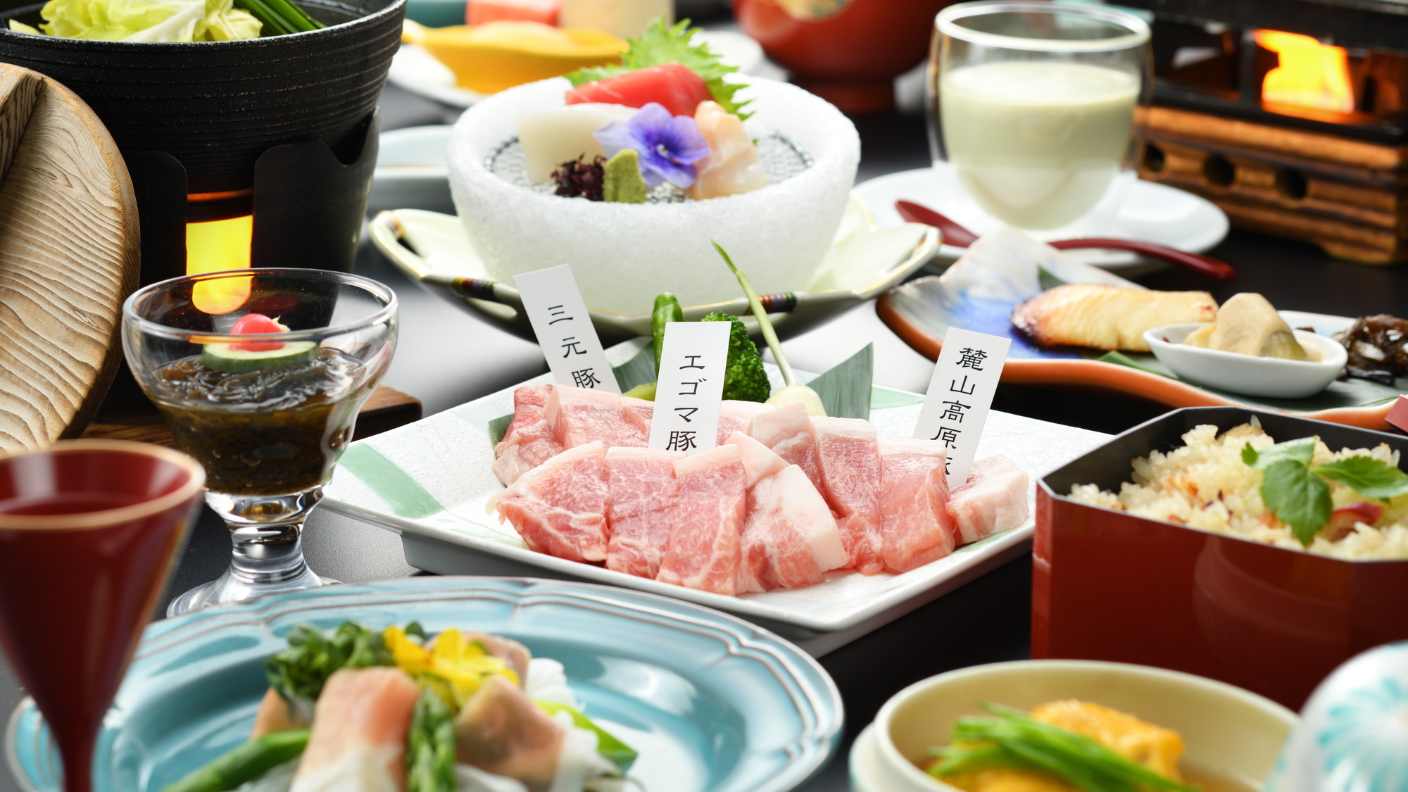 夏会席 福島ブランド豚三種 お肉2倍量！(2026年6月～10月)