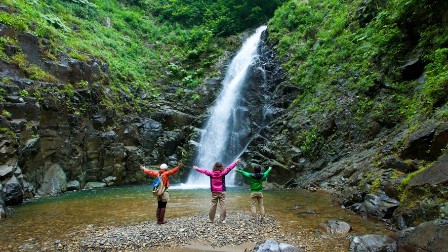 *夏の白神山地／解放感いっぱい！沢の中で大きく身体を伸ばせば…、心身共にリフレッシュ♪