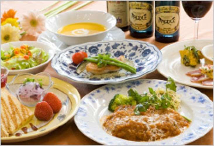 ▲那須高原地元食材を盛り込んだ洋風コース料理例