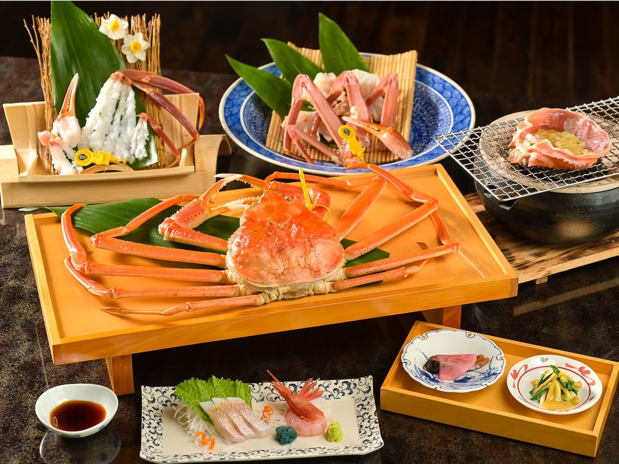 【最終セール】越前蟹フルコース（茹でカニは大サイズを２人で１杯・蟹刺・焼蟹・蟹しゃぶ鍋・雑炊）