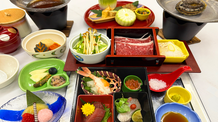【楽天月末セール】和牛と鮑の踊り焼き 美食三昧プラン【1泊2食付・食事処・お布団セルフ】＜美食＞
