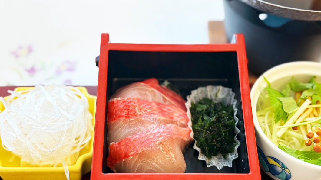 【組数限定】伊豆地金目鯛しゃぶしゃぶ＋アワビ踊り焼き　贅沢プラン！【1泊2食付・食事処】＜美食金目＞