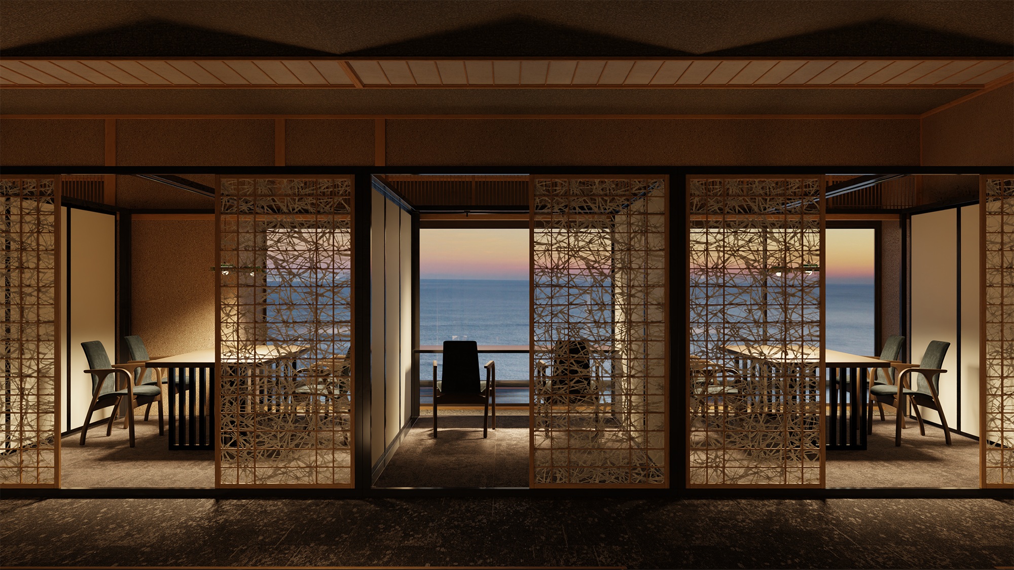 店内には海景色を一望するカウンター席とふすまで仕切られた半個室をご用意