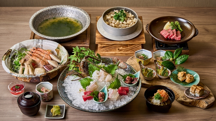 【旅館こぶし／春の料理長特選会席】 伊勢海老・和牛陶板焼き・蛤潮鍋 — 上質な京の春を味わう