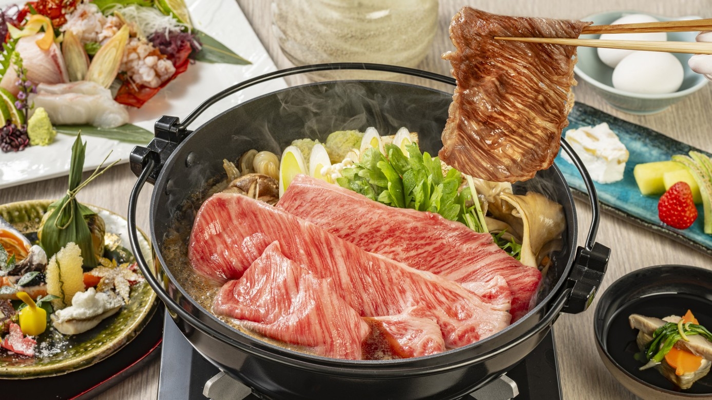 【お食事処おまかせ】最高峰おおいた和牛すき焼きを味わう季節の懐石料理プラン