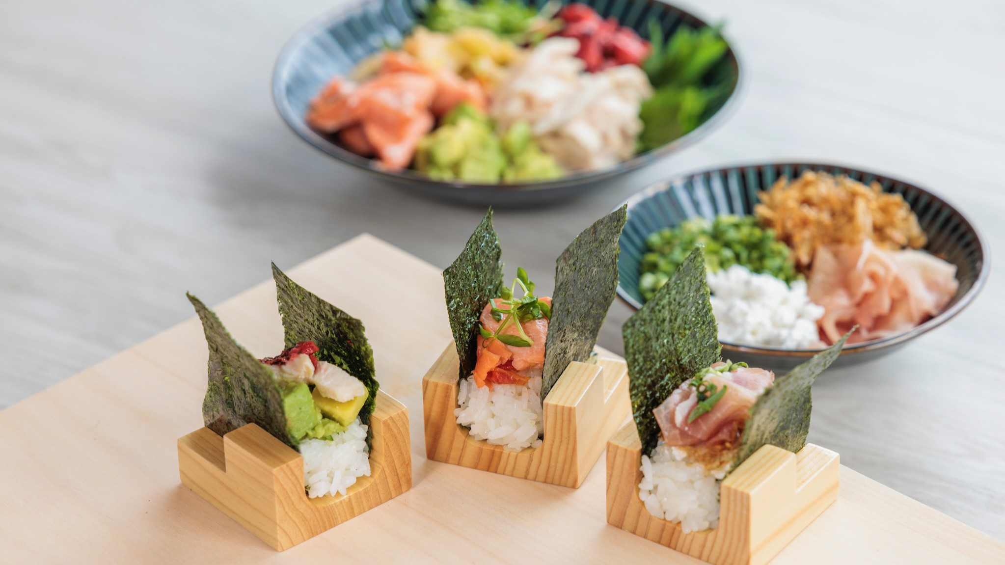 ◇朝食◇目の前で握るおむすびは、具材を選ぶ楽しさも魅力の一つ