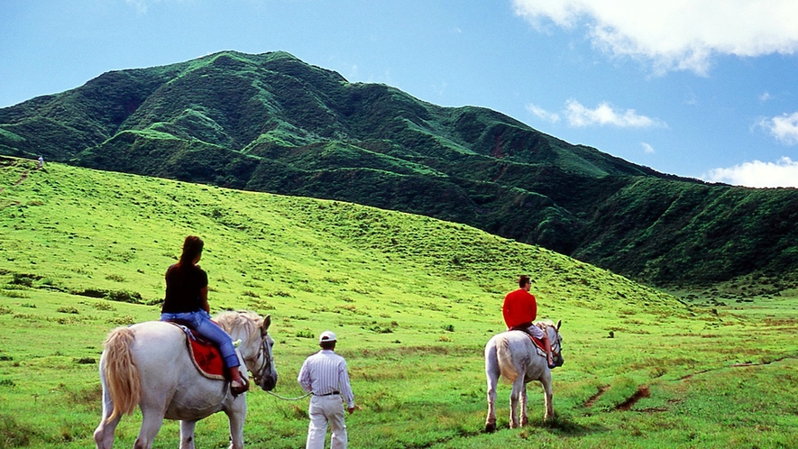 乗馬体験：雄大な景色の中、乗馬を満喫！ぜひ阿蘇を訪れたら体験していただきたいアクティビティです。