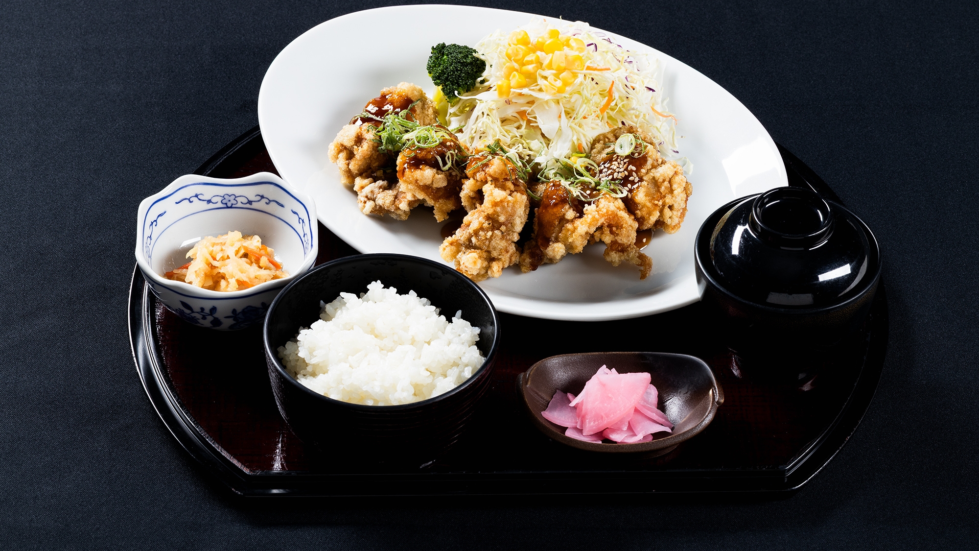 鶏の唐揚げ甘酢餡掛け定食