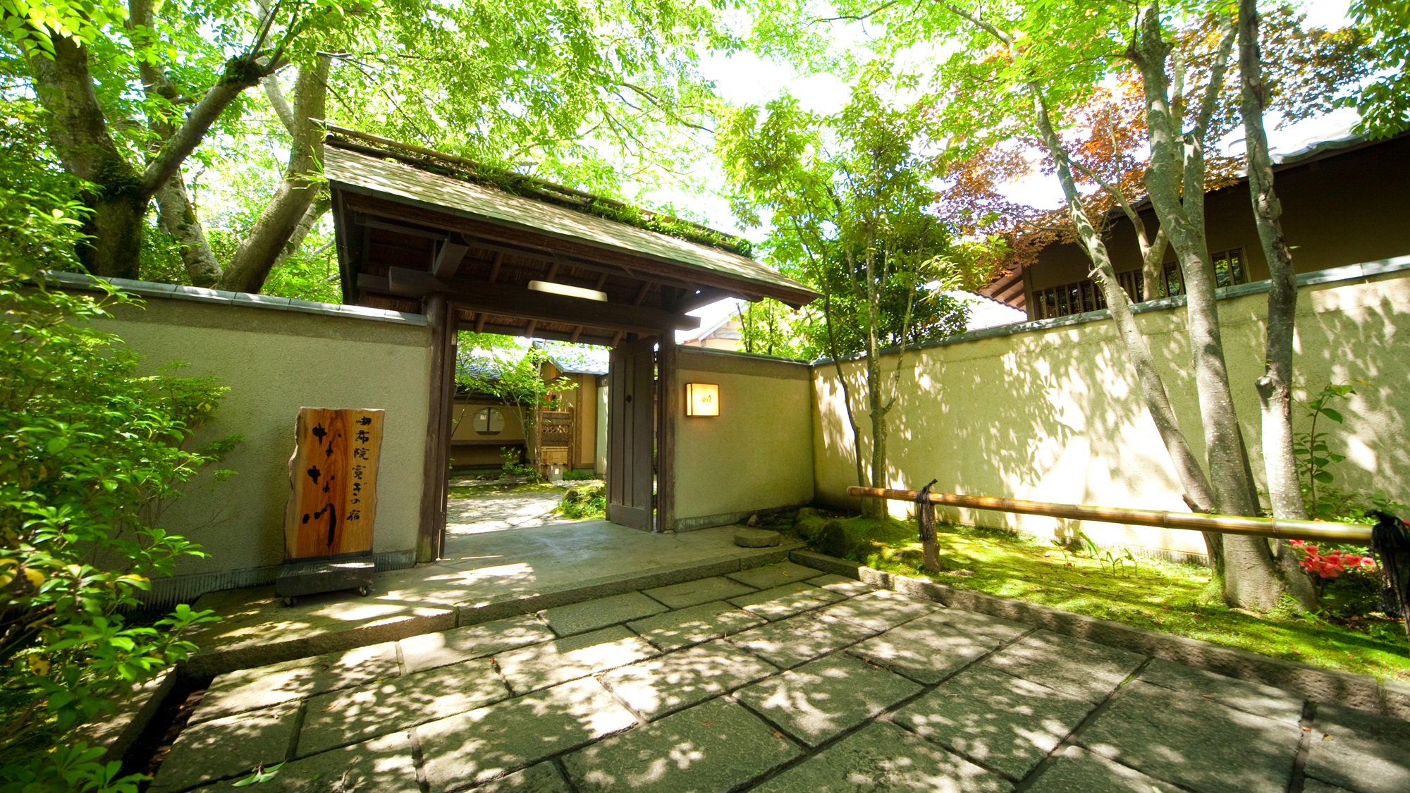 隠れ家のような玄関　緑に抱かれる静かな佇まい