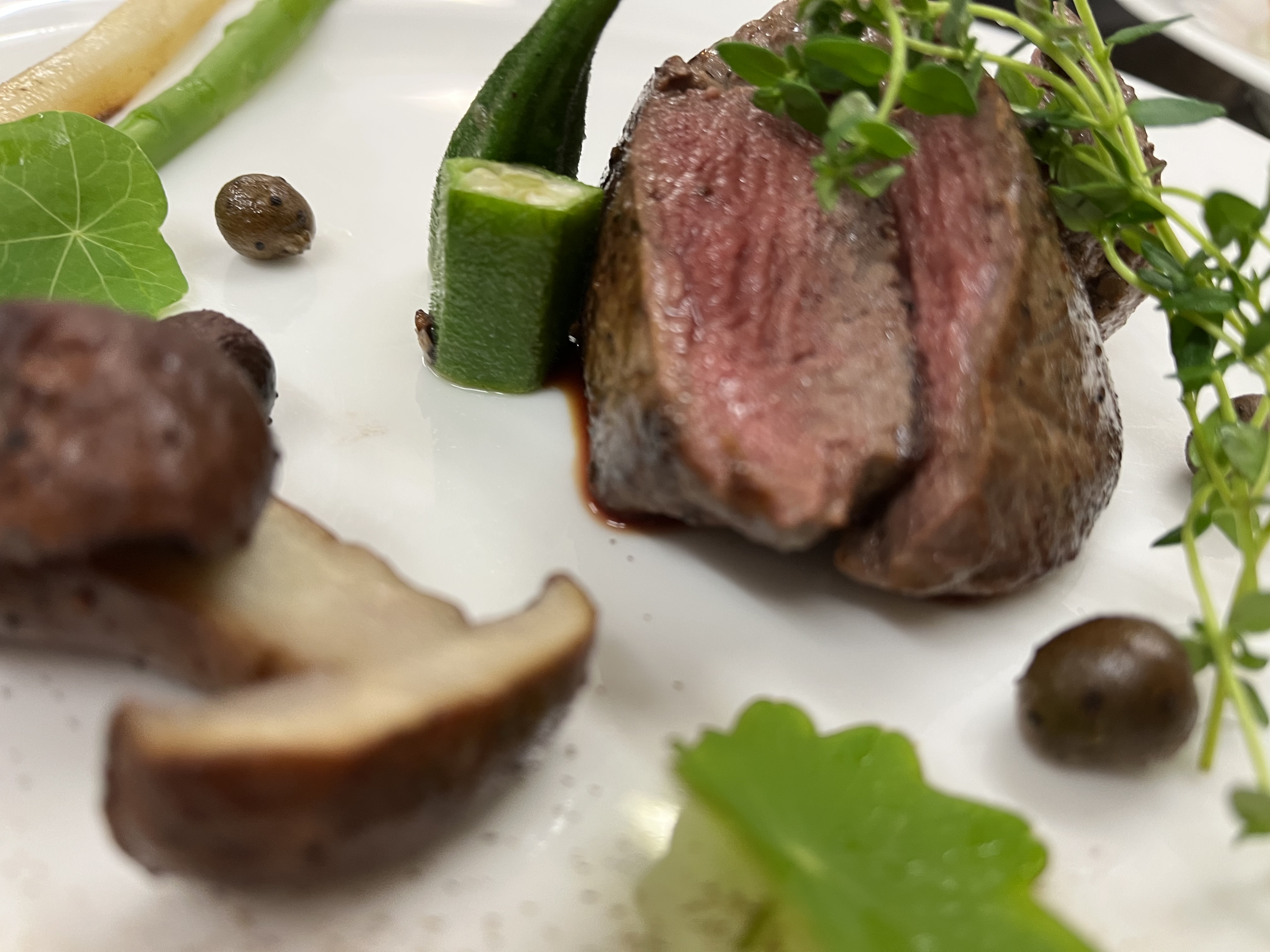 牛フィレステーキ・フォアグラのソース・ポルチーニ茸と季節の温野菜・自家製の香草を添えて