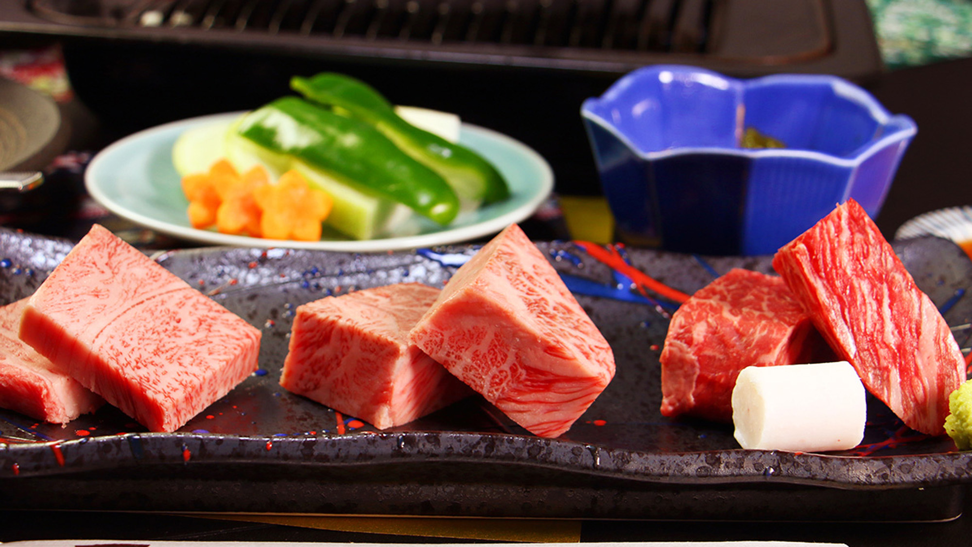 民宿 おっきりの前沢牛の食べ比べ