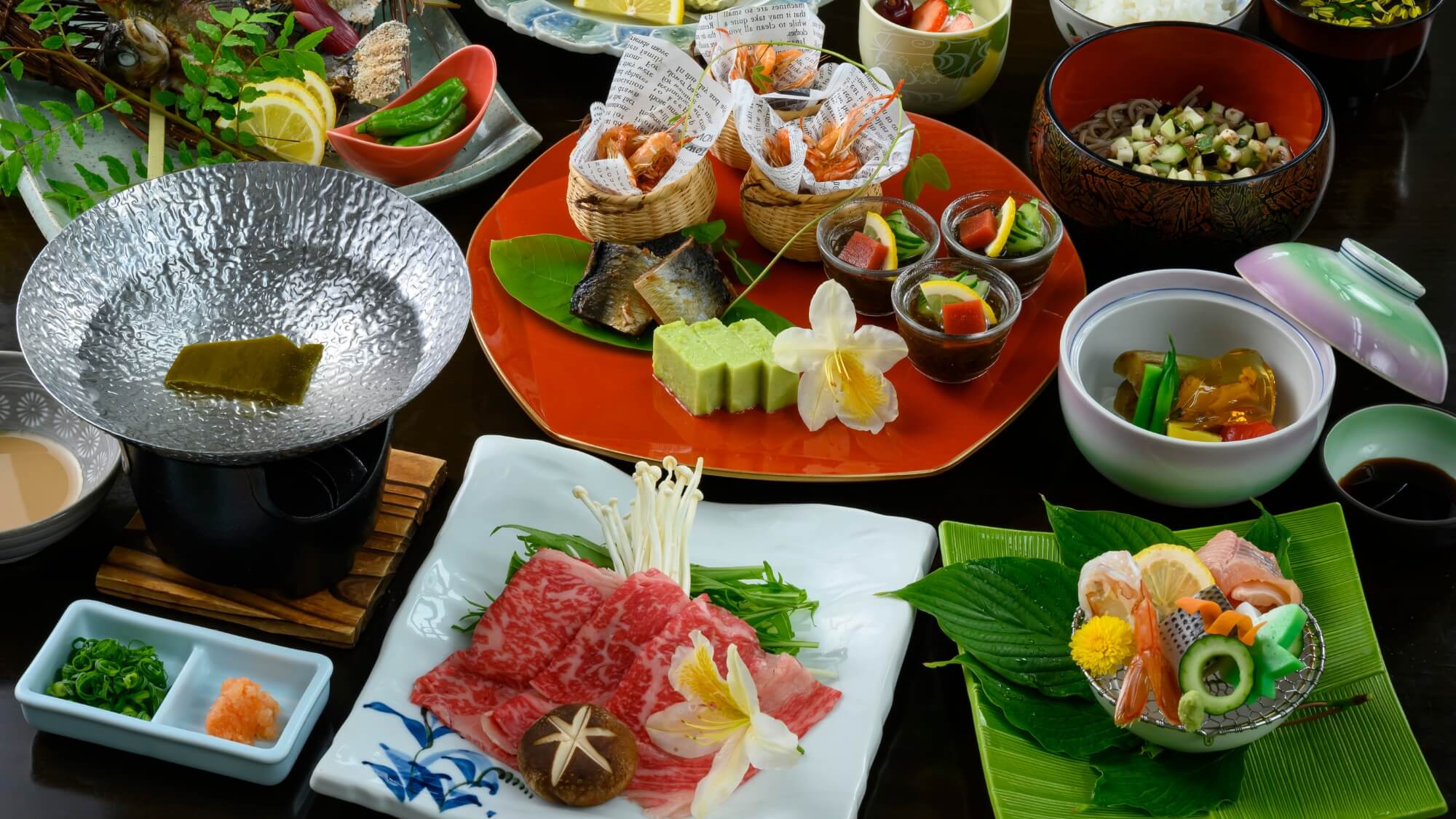 【夏のりんどう会席】蔵王牛しゃぶしゃぶや山形だし蕎麦など、涼を感じるりんどう会席※写真はイメージです