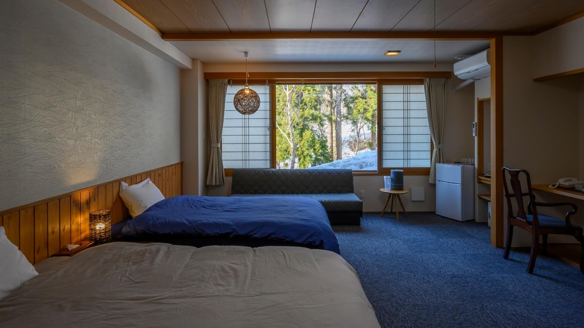 ベッドから木立を眺める癒しのひとときをお過ごしください。