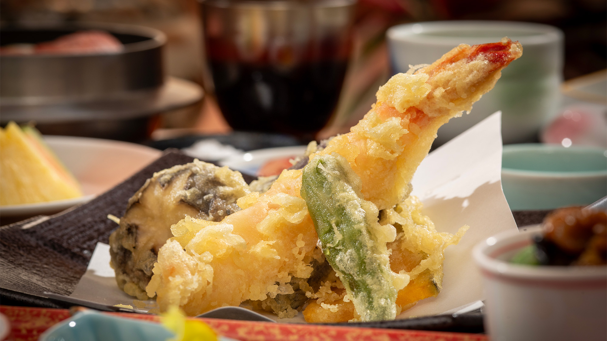【料理が主役◆山の幸の巻】駿河会席〜あしたか牛陶板焼+エビと山の幸の天麩羅盛