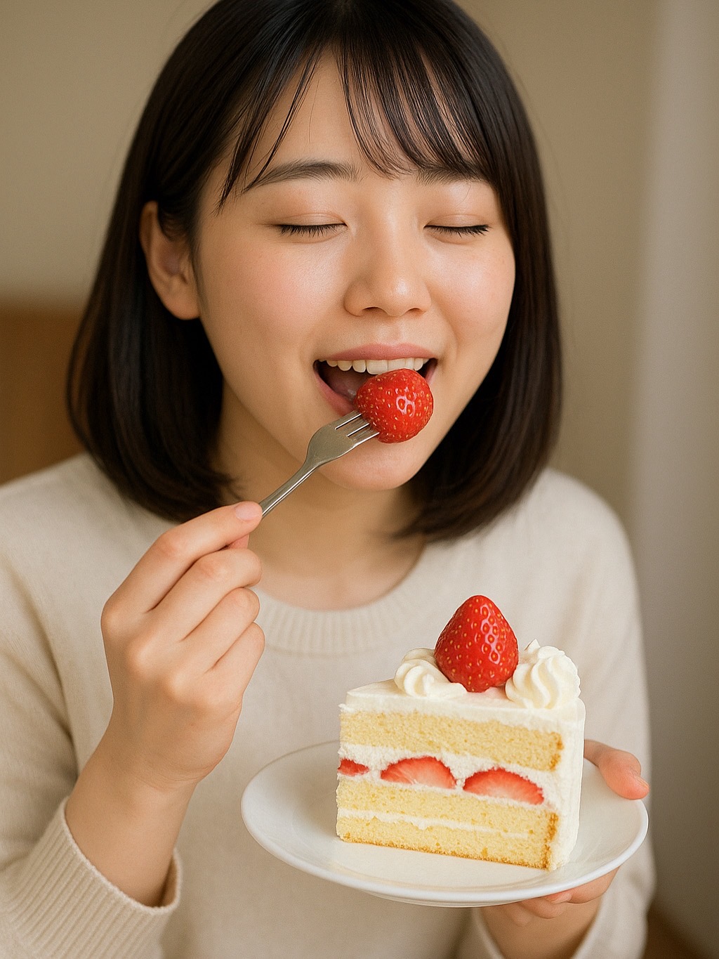 ケーキを食べる女性