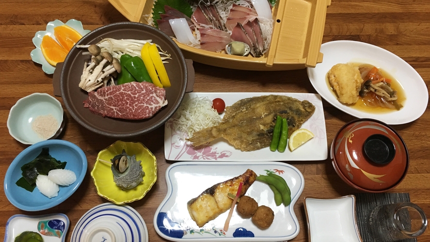 ≪選べるメイン≫アワビor壱岐牛が選べる！（グレードアップ2食付）