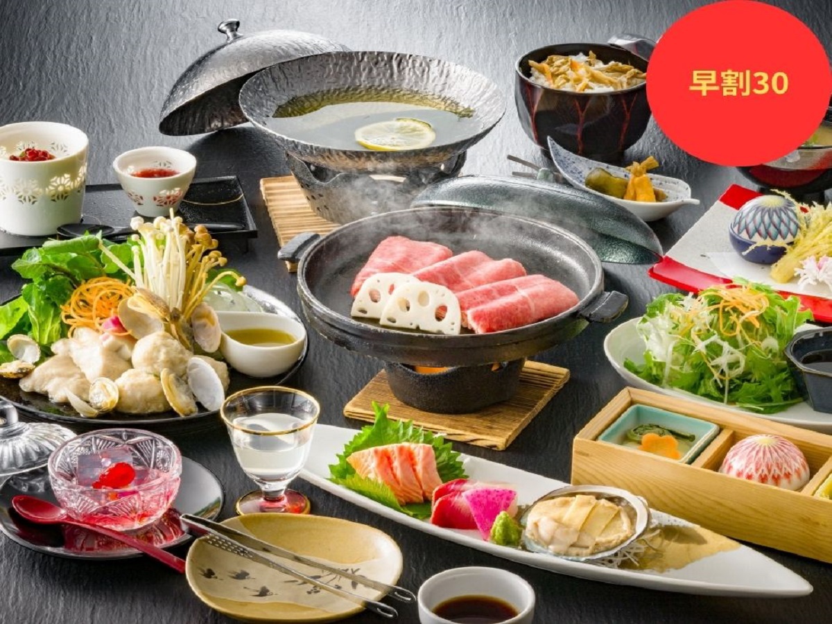 【早割30】お一人様1100円OFF【鮑・浅利と鶏の桜葉鍋・信州牛】春信州恵づくしグレードアップ会席