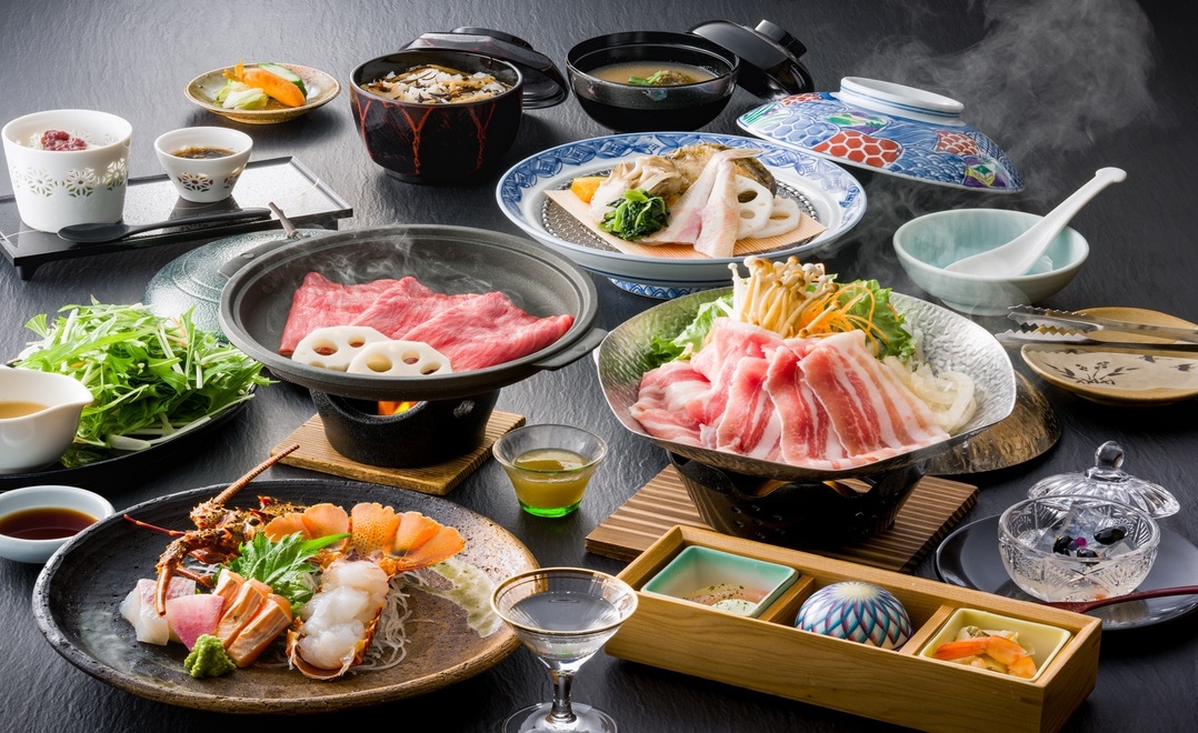 【選べる鍋】【信州豚蕎麦つゆ鍋orブイヤベース鍋】+伊勢海老+信州牛+鮑とほうぼう宝楽蒸し最上級会席