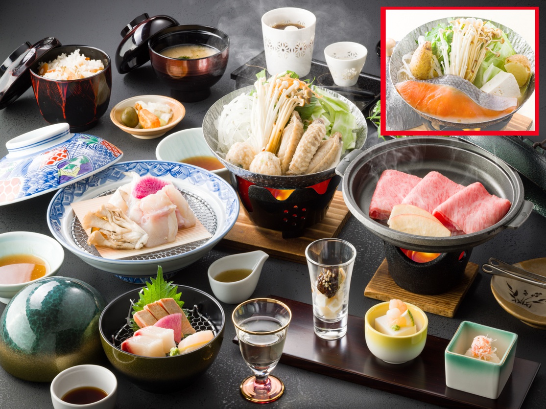 〜北と南のごちそう紀行〜選べる創作鍋【鶏水炊きor石狩鍋】+河豚+鮟鱇冬の恵づくしグレードアップ会席
